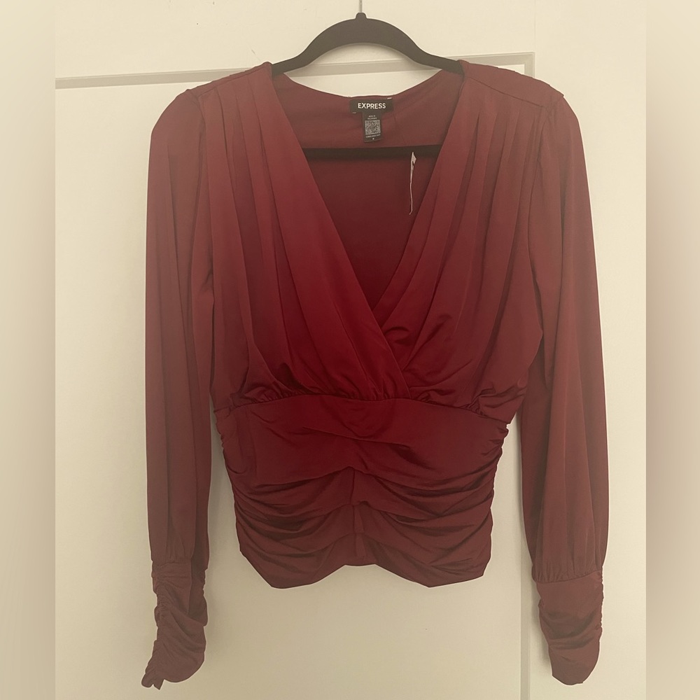 Express Burgundy ruched long sleeve top.